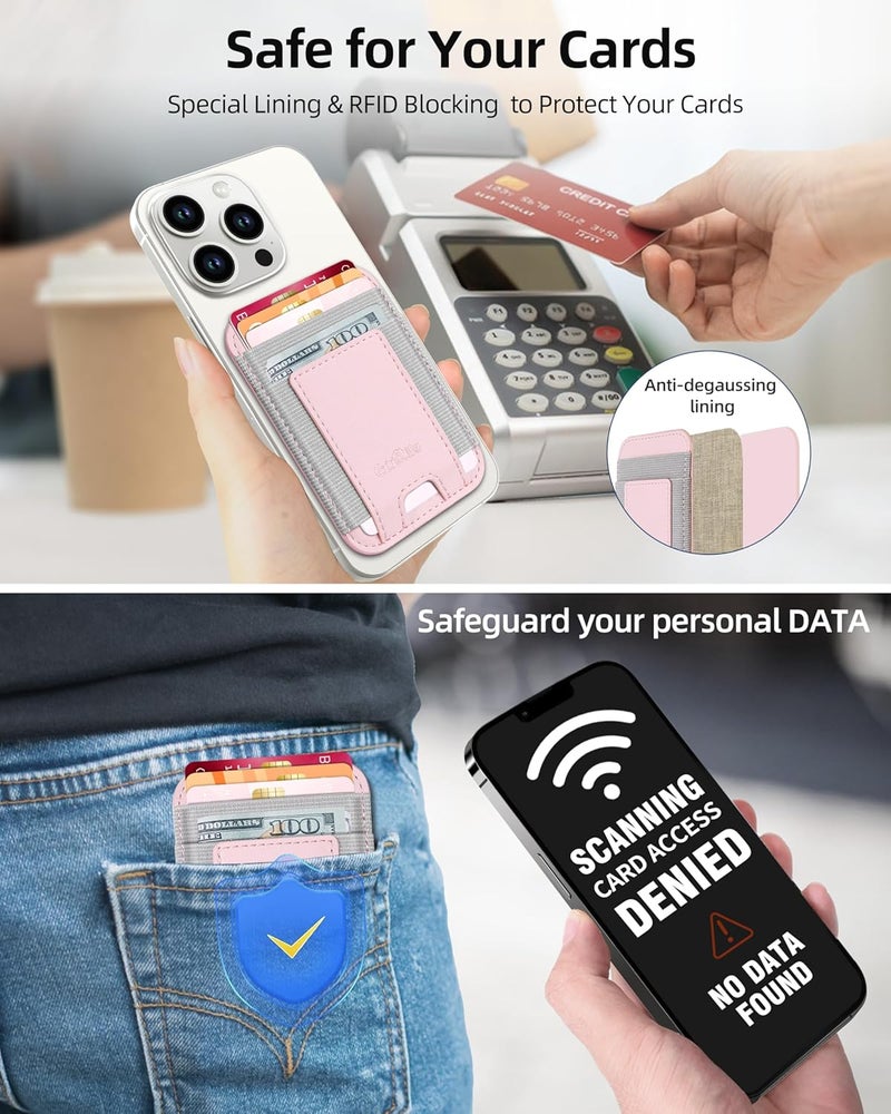 ExtreLife Phone Card Holder, Leather Phone Wallet Stick On, Stronger Adhesive Card Holder for Back of Phone, Credit Card Holder for Phone Case iPhone, Samsung, Android , RFID Blocking, Fit 7 Cards, Baby Pink - Image 5
